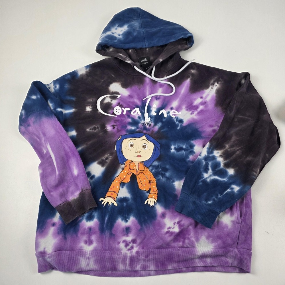 LAIKA Coraline Hoodie Mens XL Multicolor Tie Dye Fleece Pullover Graphic Horror